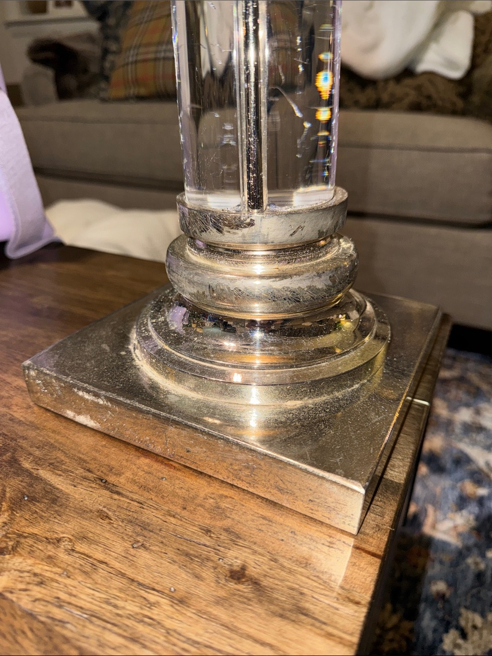 2 Vintage Restoration Hardware RH nickel/lucite column table lamps 23.5” SET/2 - Picture 13 of 14